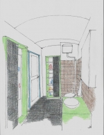 Handskizze Badezimmer von Architekt gezeichnet